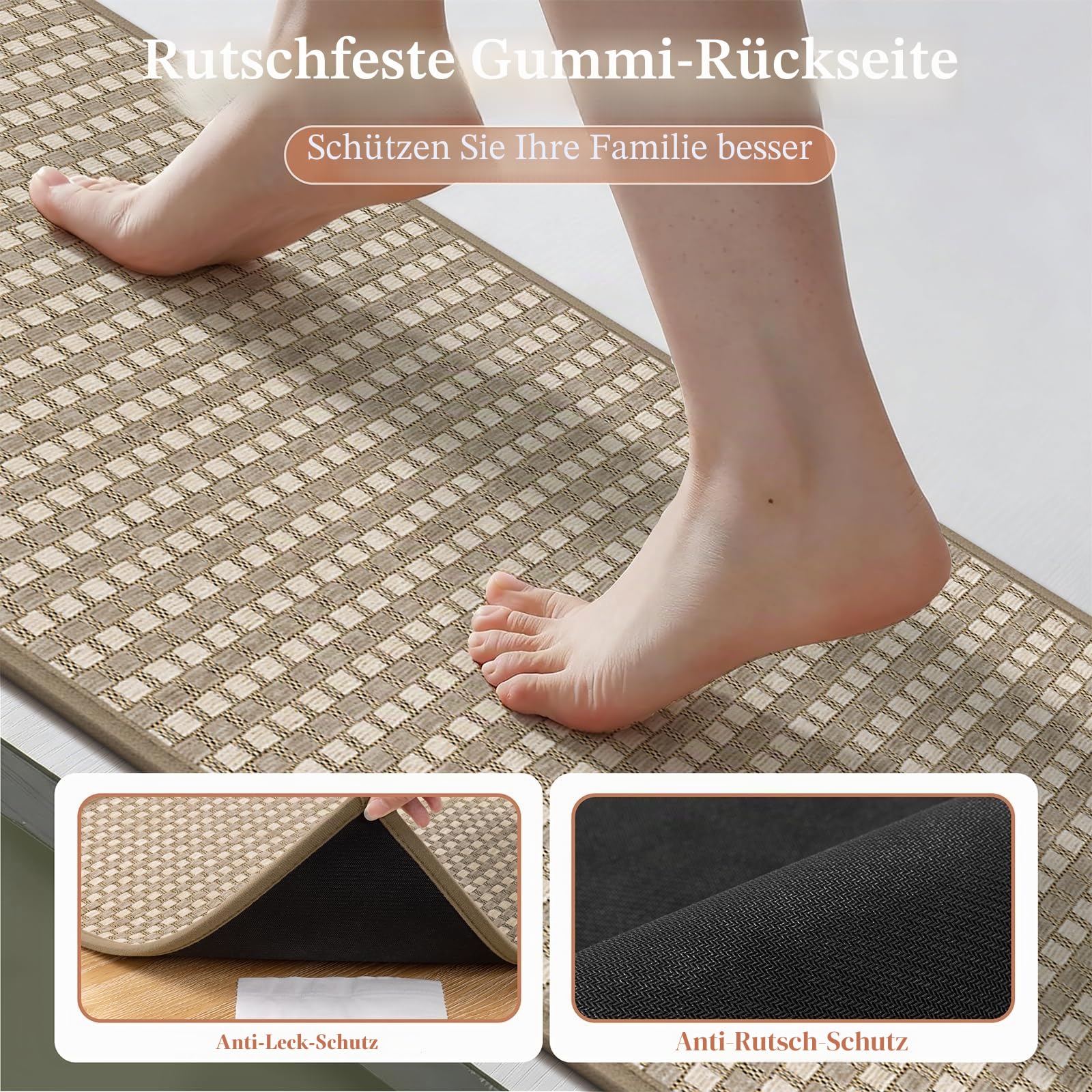 Enyhom Badezimmerteppich groß 60x120cm, Weiche Badematte waschbar rutschfest mit Gummi Unterseite, Saugfähige schnelltrocknend Duschvorleger für Badezimmer, Dusche, küche