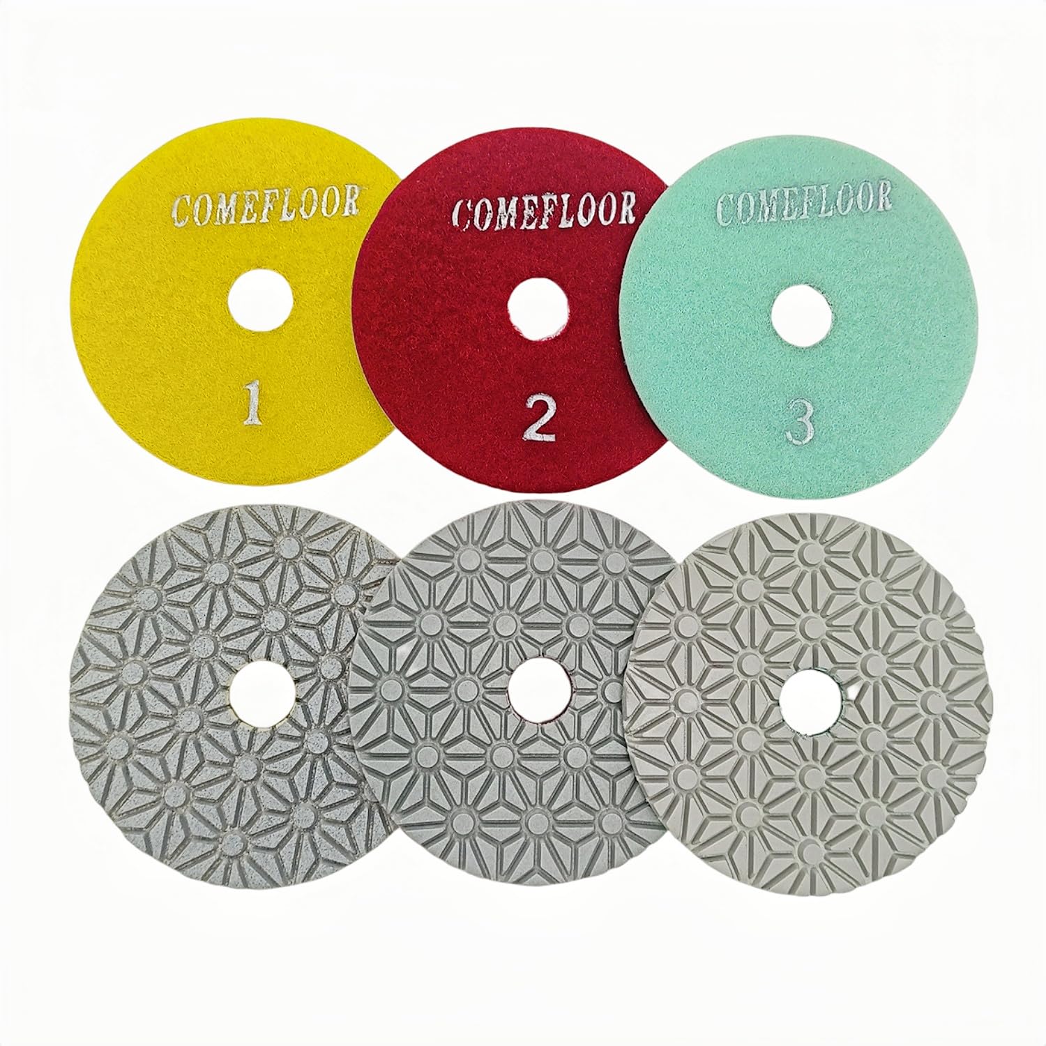 4 Inch Wet 3 Step Diamond Polishing Pads for Granite Marble Concrete, Grit 1/2/3 Hook and Loop Stone Polishing Pads, 1 Set