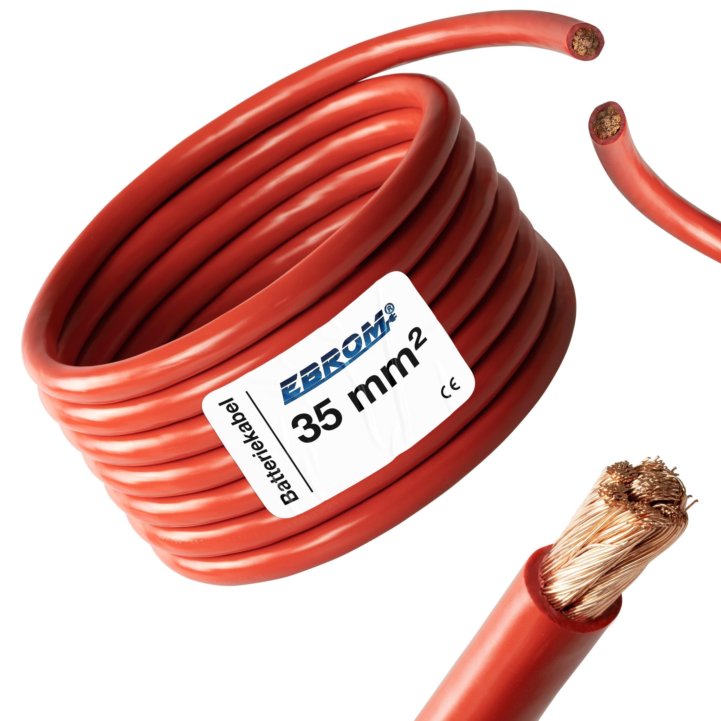 Cable de batería de 5 metros, color rojo, H07V-K, 35 mm², cable de batería, 99,9% cobre OFC, 5 m (5 m), 35 mm²