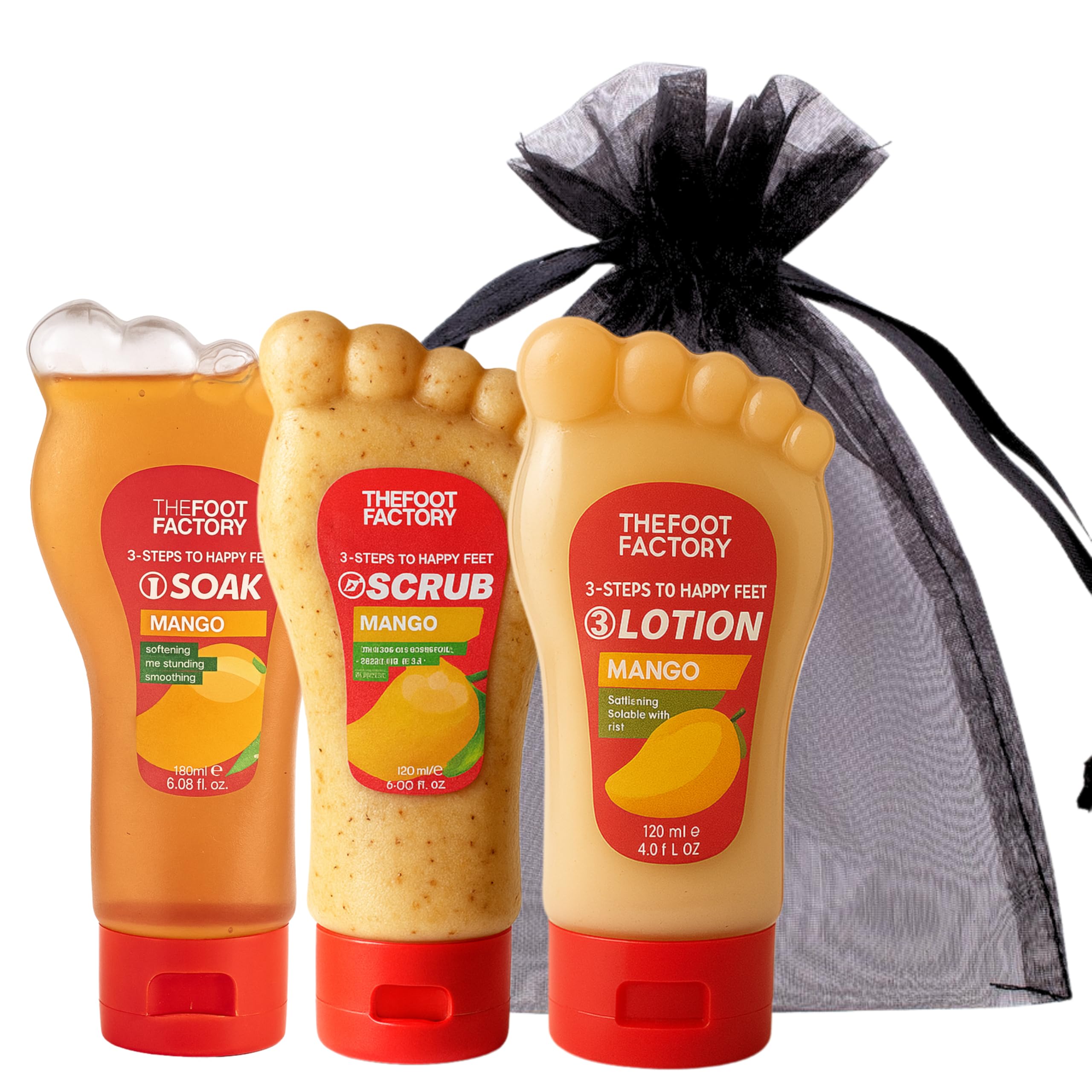 Foot Soak, Scrub & Lotion Set - Foot Care Gift Set for Dry Tired Feet, Yellow-Orange