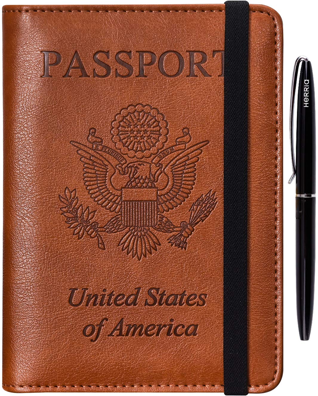 HerriaT Leather Passport Holder Cover Case RFID Blocking Travel Wallets Card Case for Women Men(Coffee)