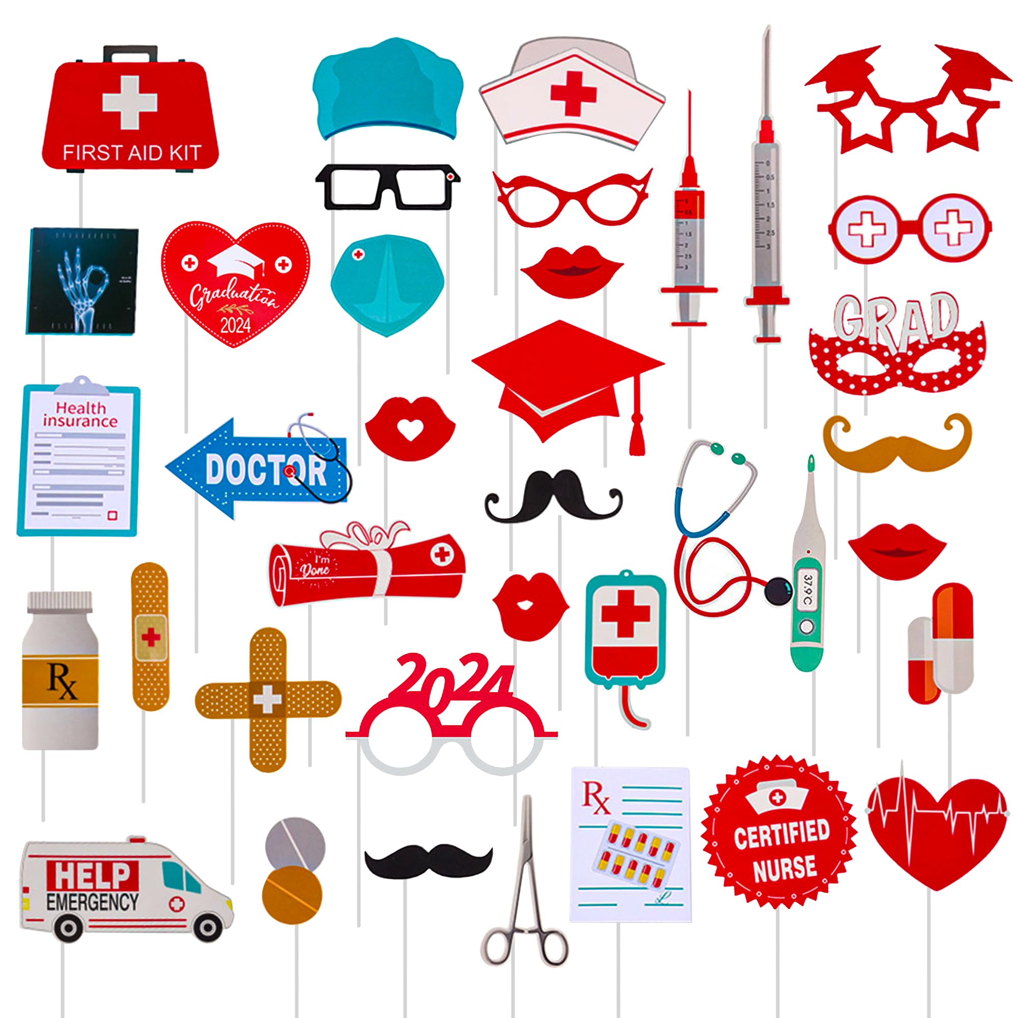 Lucleag 2024 Nurse Graduation Photo Booth Props Kit, 38PCS Nurse Photo Props Class of 2024 Graduation Decorations, Doctor Nurse Medical Graduation Party Decor, Nursing School Graduation Party 2024