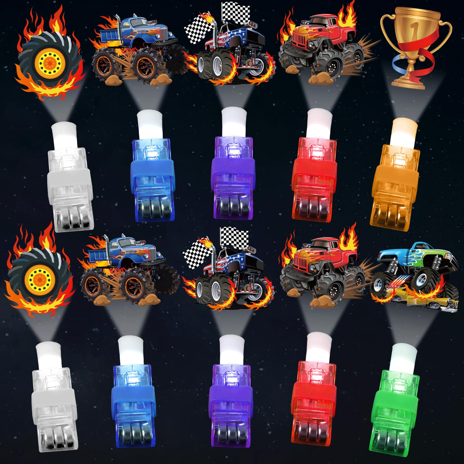 36 PCS Monster Truck Party Favors LED Light Up Finger Lights, Glow in the Dark Racing Cars Party Finger Flashlights Bulk for Trucks Wheels Goodie