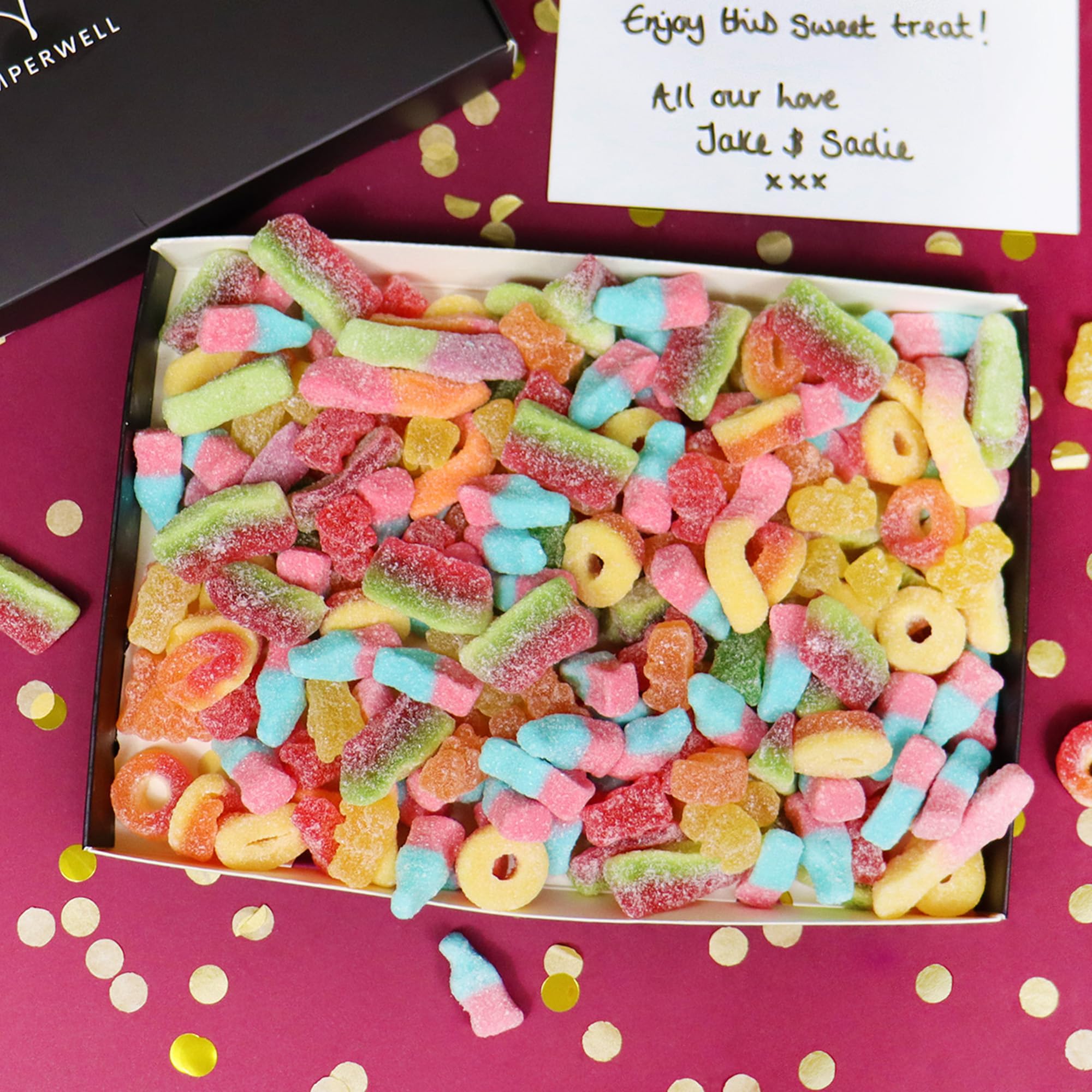 Fizzy Halal Pick & Mix Letterbox Gift Hamper With Fizzy Bubblegum Bottles, Fizzy Watermelon Slices, Fizzy Peaches Rings and so many more!