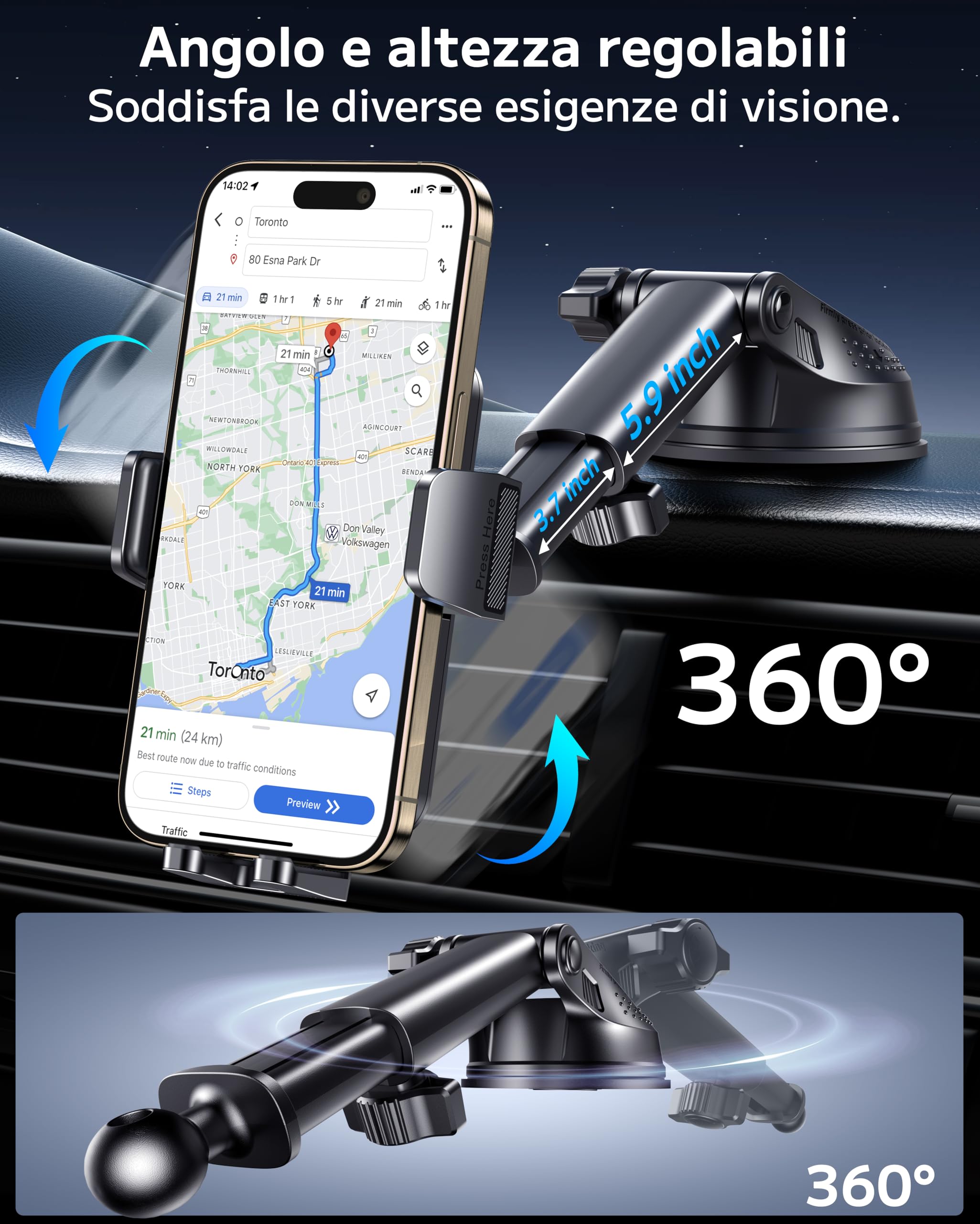Porta Cellulare Auto [Super Aspirazione], Supporto Telefono Auto, Adatto per Parabrezza, Bocchette di Aerazione e Cruscotto, [3 in 1]Porta Telefono Rifiniture interne Adatto a tutti gli phone