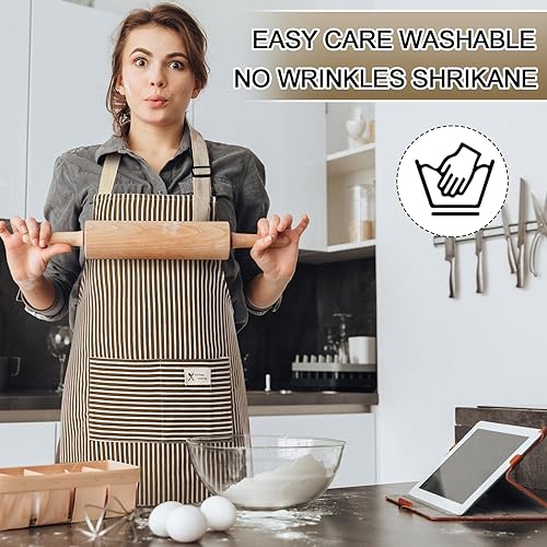 Miniatura 6 de Janmercy 24 delantales para mujeres y hombres con 2 bolsillos, delantal de cocina de lino, delantal ajustable para chef, delantales a granel unisex