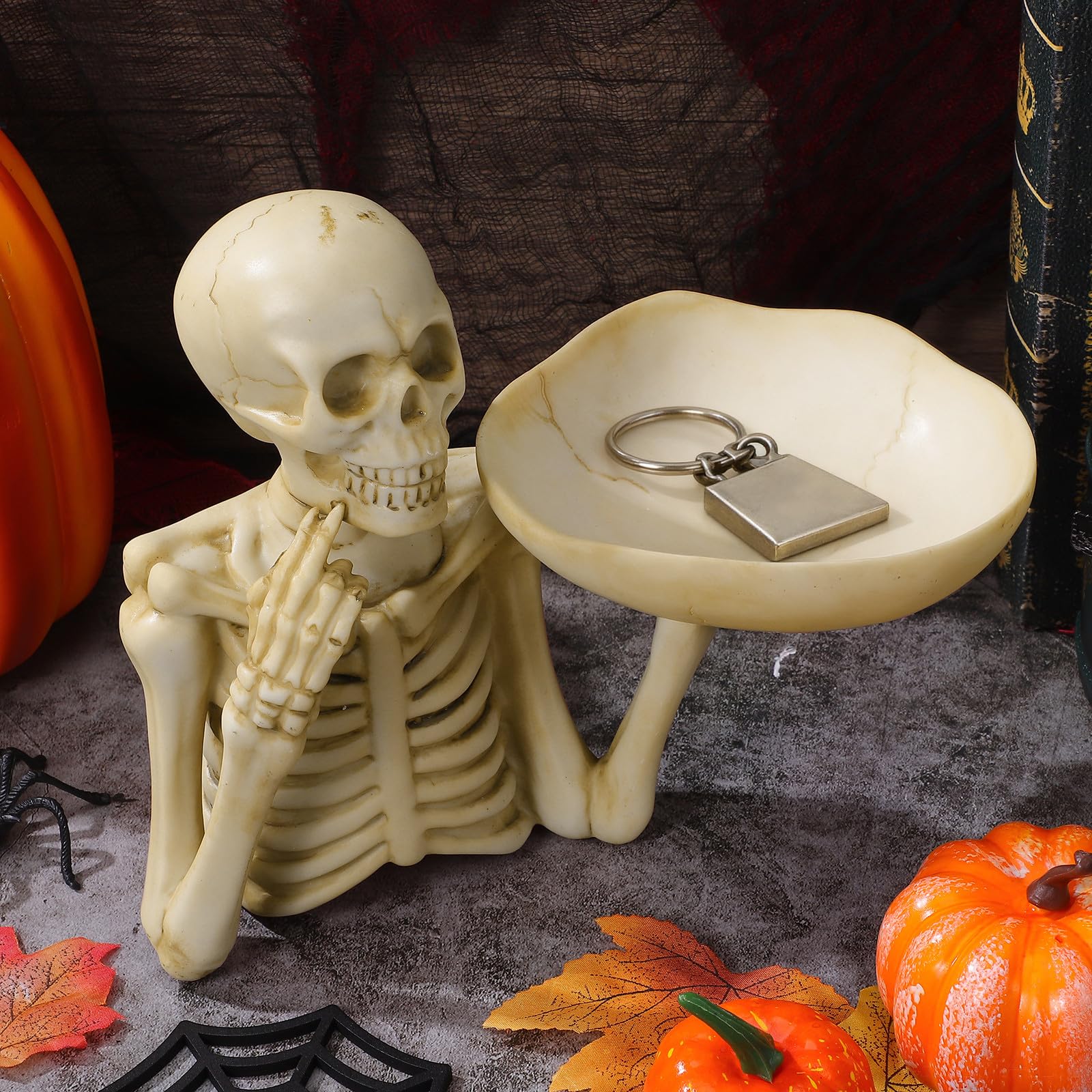 Pojemnik Na Słodycze W Kształcie Szkieletu Na Halloween: Taca Do Serwowania W Kształcie Czaszki - Misa Na Słodycze Z Żywicy I Dekoracyjna Na Owoce. Gotycki Pojemnik Na Biżuterię W Szkieletu Na Imprezę
