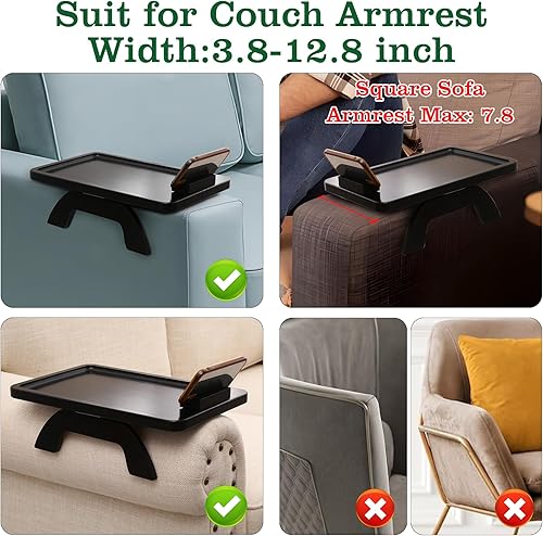 Miniatura 3 de Bandeja de brazo de sofá, mesa de bandeja con clip para sofá, mesa de brazo de sofá con soporte para teléfono, bandeja de sofá de bambú para sofá,