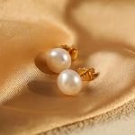 ZHESHY Pearl Boucles d'oreille pour femmes 925 Boucle d'oreille en argent sterling Dainty 14K Boucles d'oreilles de perles plaquées or pour femmes tendance blanc 6 8MM Pearl CZ Diamant Hypoallergénique Boucle d'oreille Cadeau de bijoux