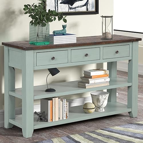 Mesa consola de entrada de madera de granja de 48 pulgadas, moderna mesa de entrada para sofá con cajones y estantes de almacenamiento para entrada