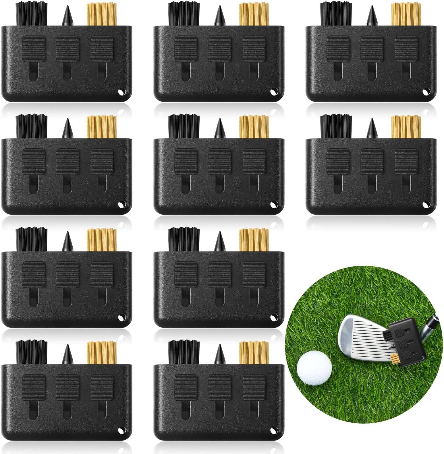 10 Packs 3 in 1 Retractable Multiple Use Golf Club Cleaner Tool Portable Golf Club Brush Golf Club Cleaning Kit with Golf Groove Sharpening Tool, Pocket Size