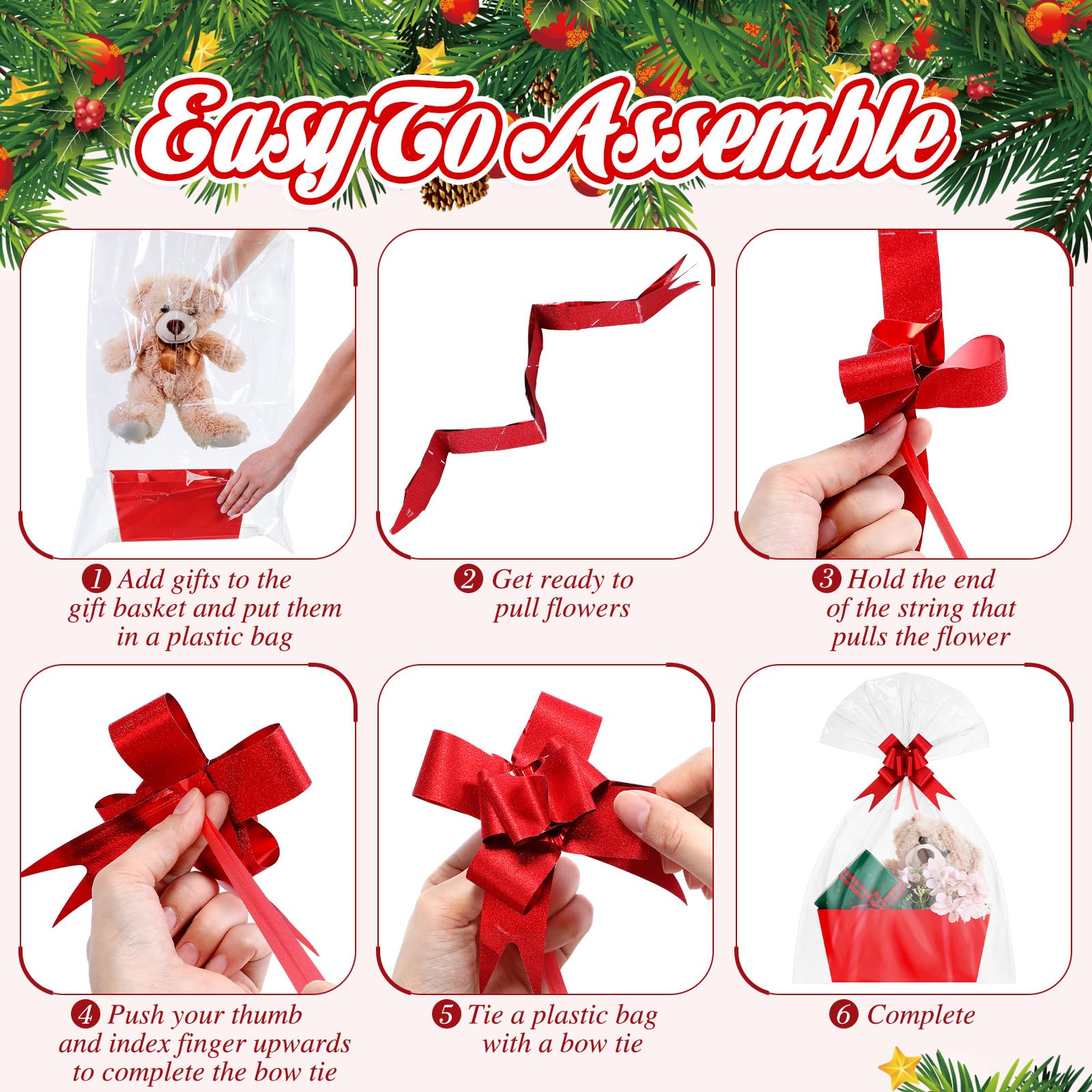 Skyygemm 12 cestas de Navidad para regalos, kit vacío de 9.8 x 6.5 pulgadas, cesta de regalo vacía para llenar a granel con asas, bolsas de plástico, lazos para envolver fiestas de Navidad