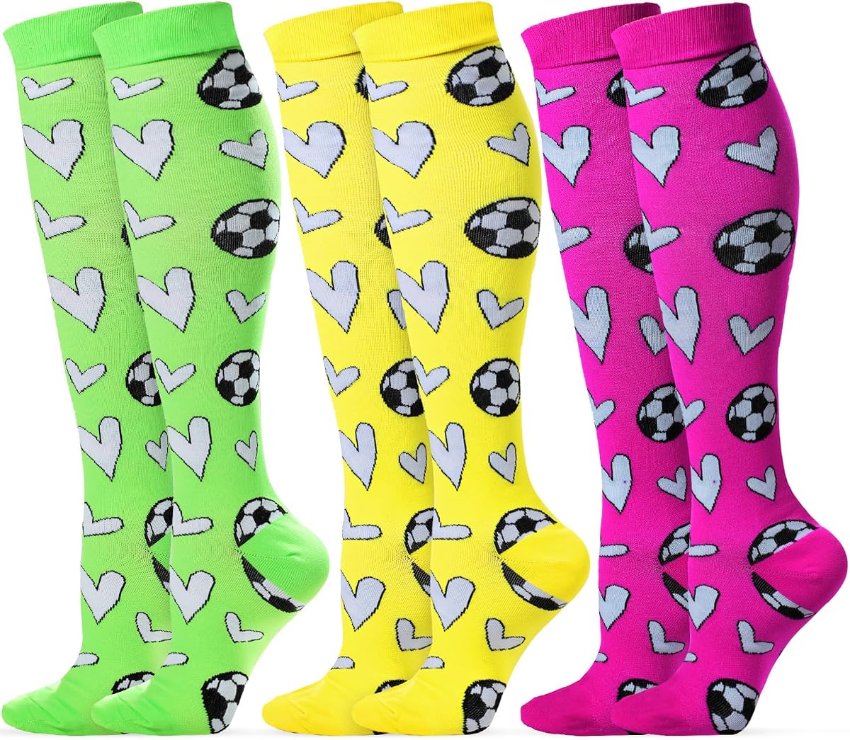 3 Pairs Soccer Novelty Sports Hearts Tube Socks Soccer Gift Knee High Socks for Women Men