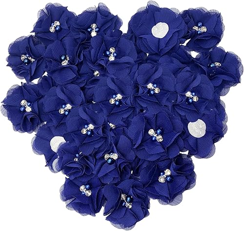 Miniatura 6 de 30 piezas de flores de gasa con diamantes de imitación de 2 pulgadas, apliques de tela de costura para ropa, manualidades, fiestas, decoración de
