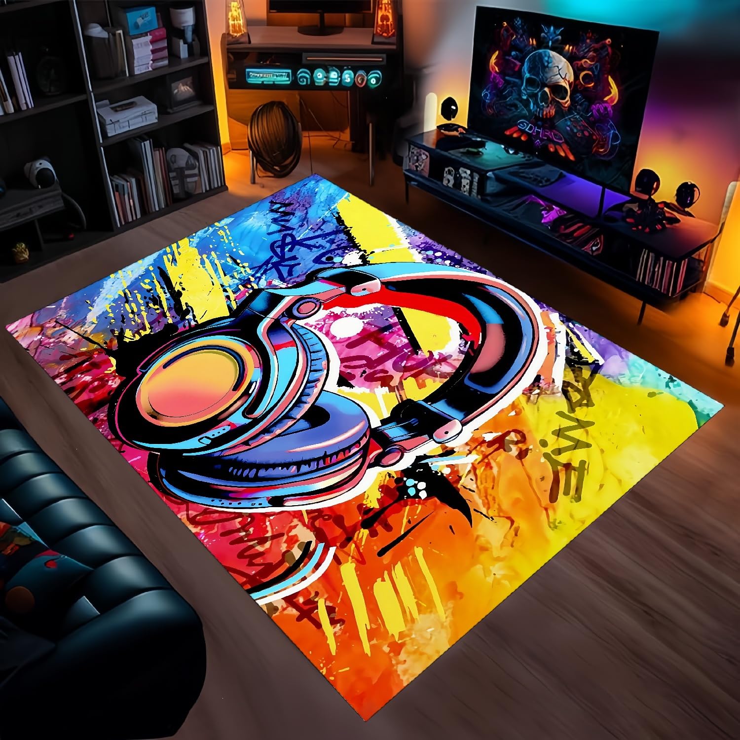 Tapis Chambre Ado Garcon Adulte Tapis Gamer Sol Decoration Chambre Ado Lavable Flanelle Doux Imprimé 3D Néon Coloré Tapis Deco Chambre Ado (Couleur 6,160x200cm)