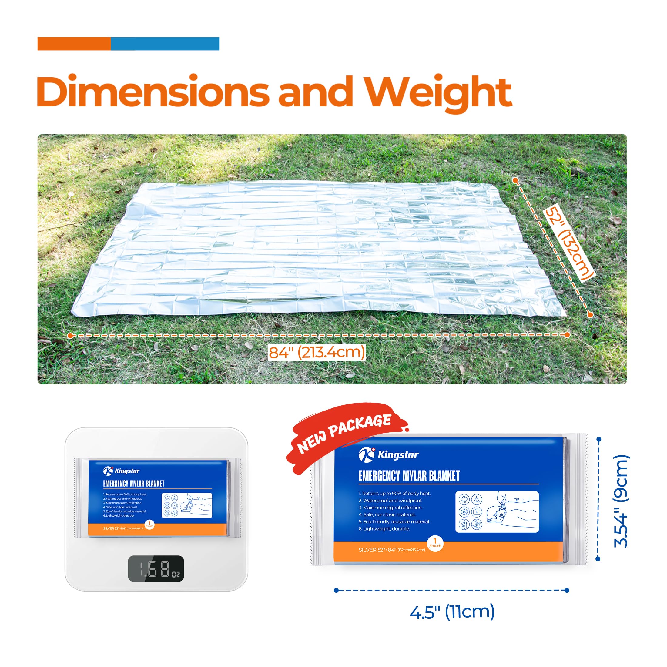 K Kingstar Cobijas de emergencia (120 paquetes) mantas térmicas de Mylar para supervivencia y protección, manta espacial de supervivencia, kits de supervivencia ideal para exteriores, senderismo,