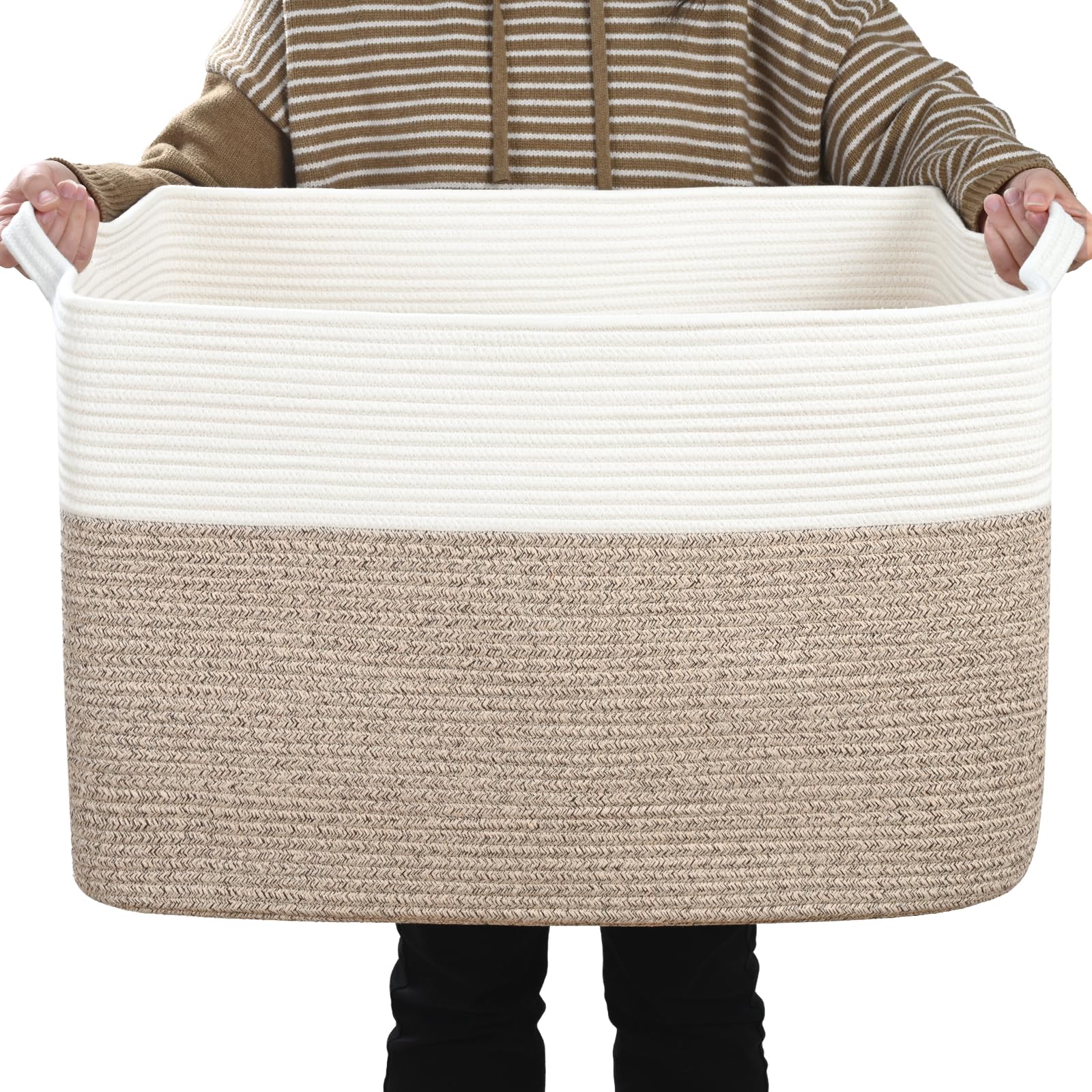 Degeyoyo Large Blanket Basket, 100L Storage Baskets for Organizing, Woven Laundry Basket for Blankets, Cotton rope Blanket Storage for Living Room,