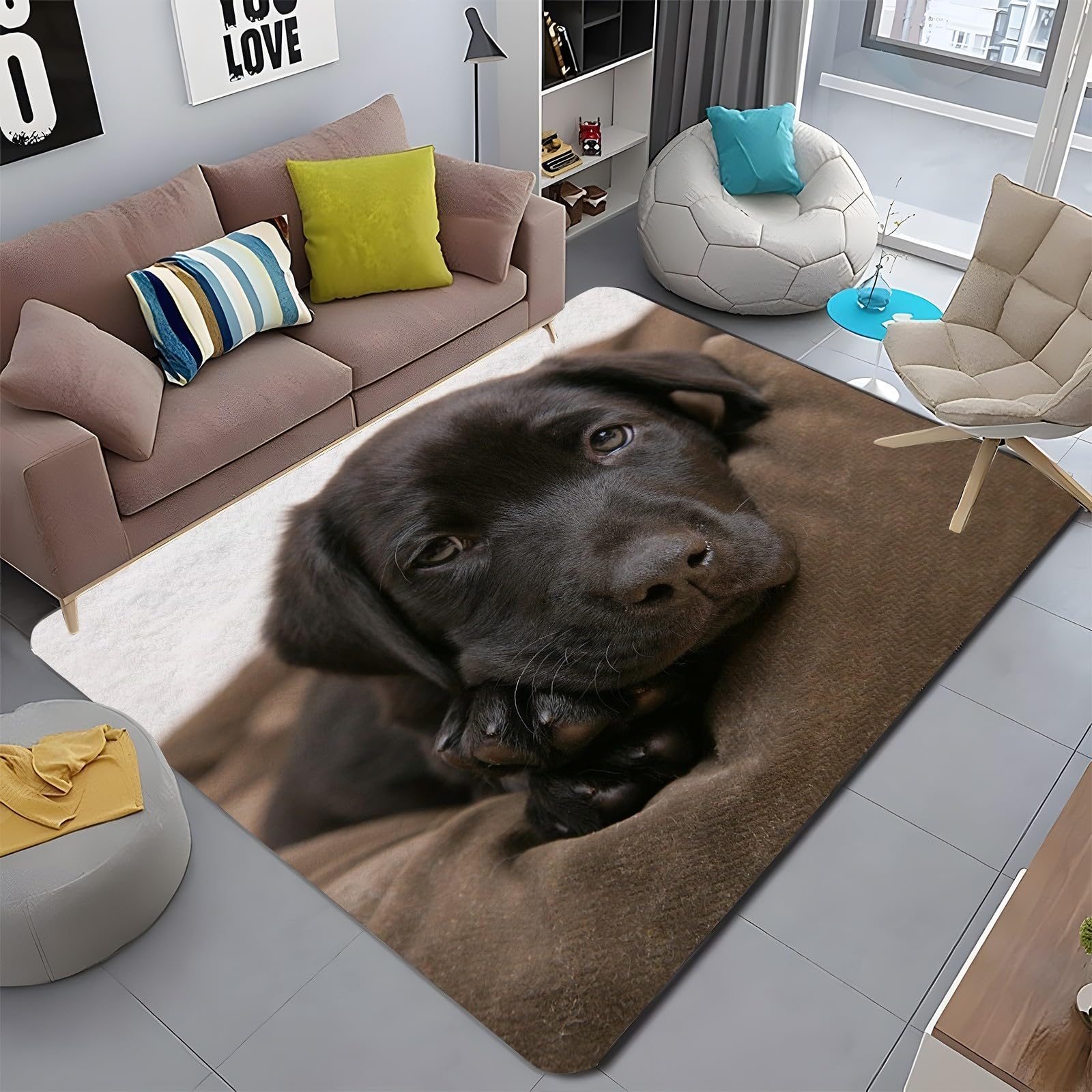 Amazon | カーペット 黒い犬 滑り止め ラグ 洗える カーペット 6