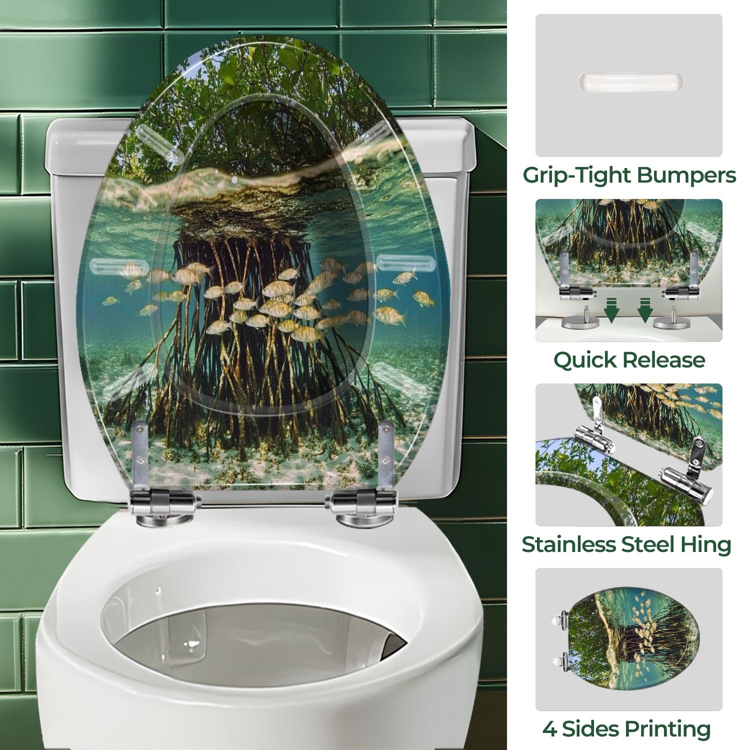 Asiento de inodoro alargado de resina con tapa para baño.
