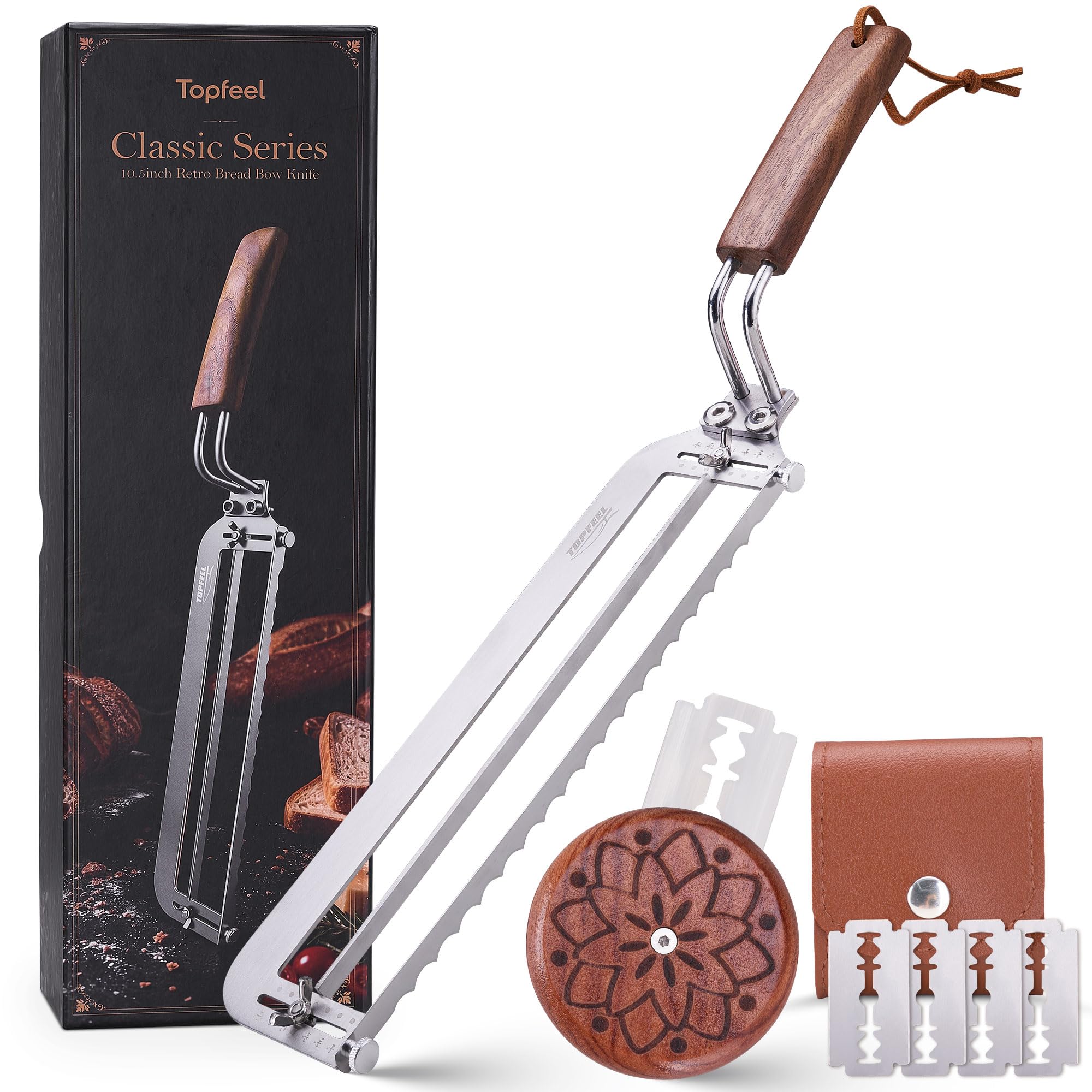 Topfeel Adjustable Bread Bow Knife,10.5“Sourdough Slicer for Homemade Bread