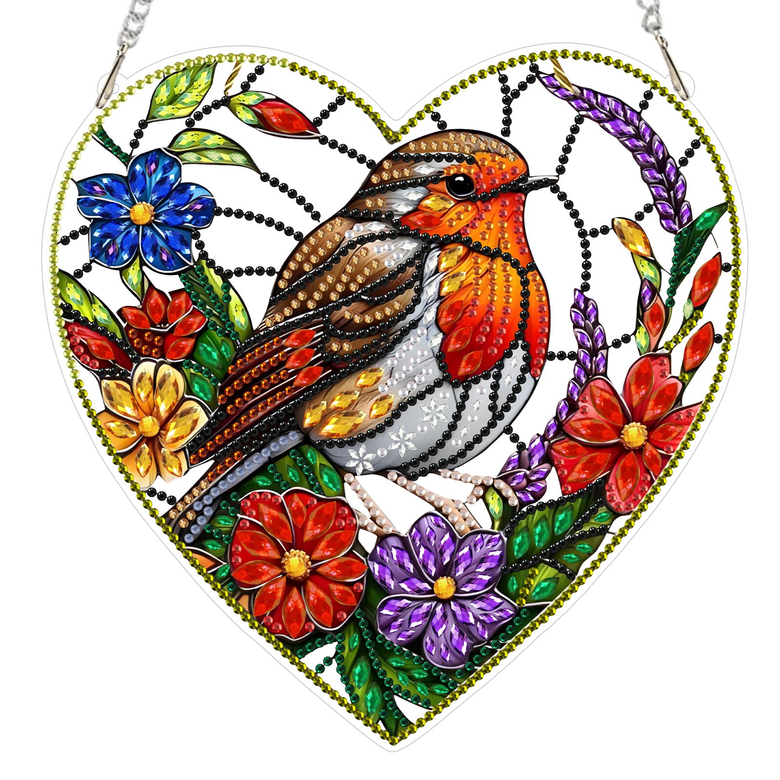 MEIYUDA Hanging 5D Diamond Art Kits Adults Bird Love Heart, DIY Diamond Painting Art Kit for Beginners Suncatcher, Home Wall Decor Arts and Craft Kits for Adults Kids