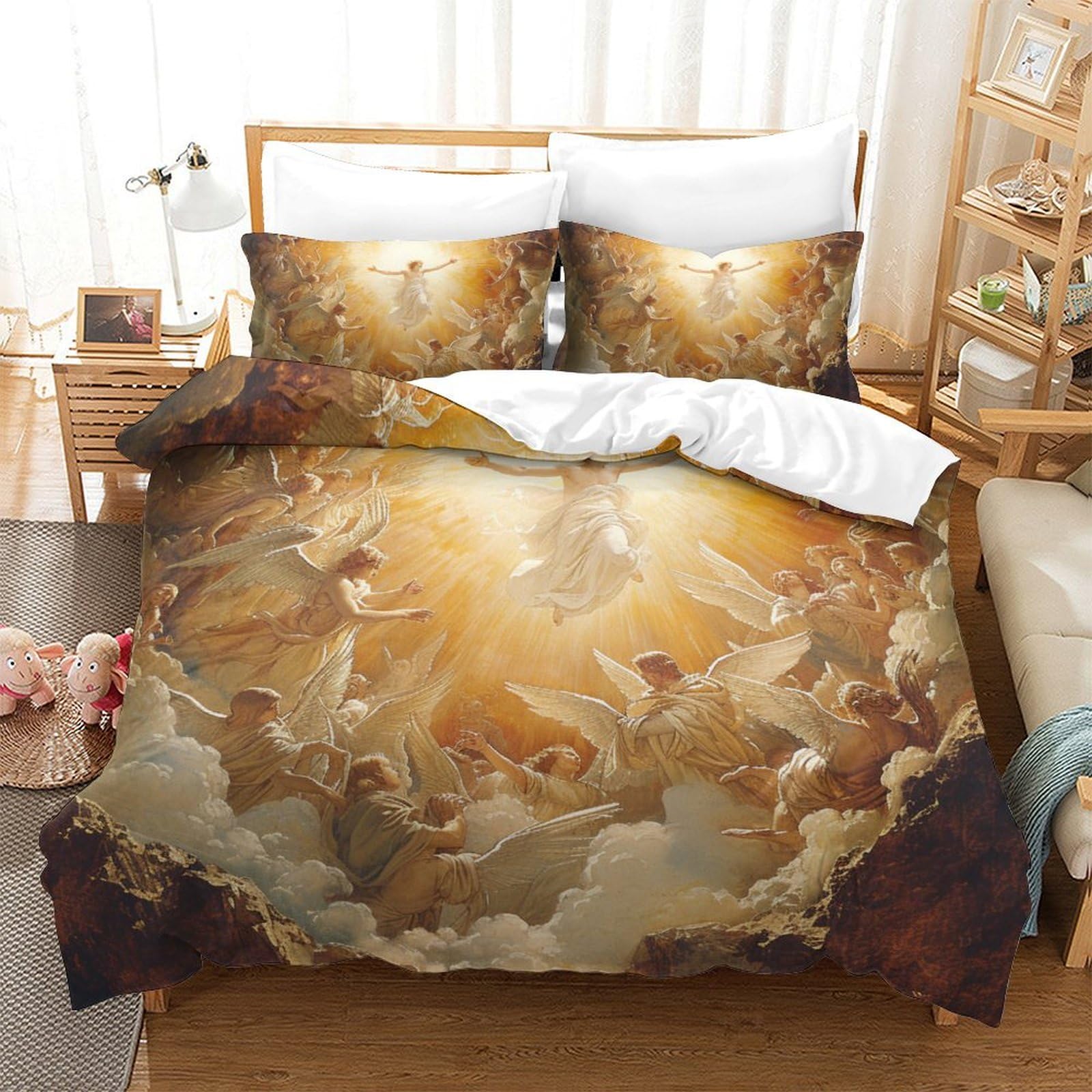 Housse de couette Jésus 3D anti-plis avec fermeture éclair pour grand lit King