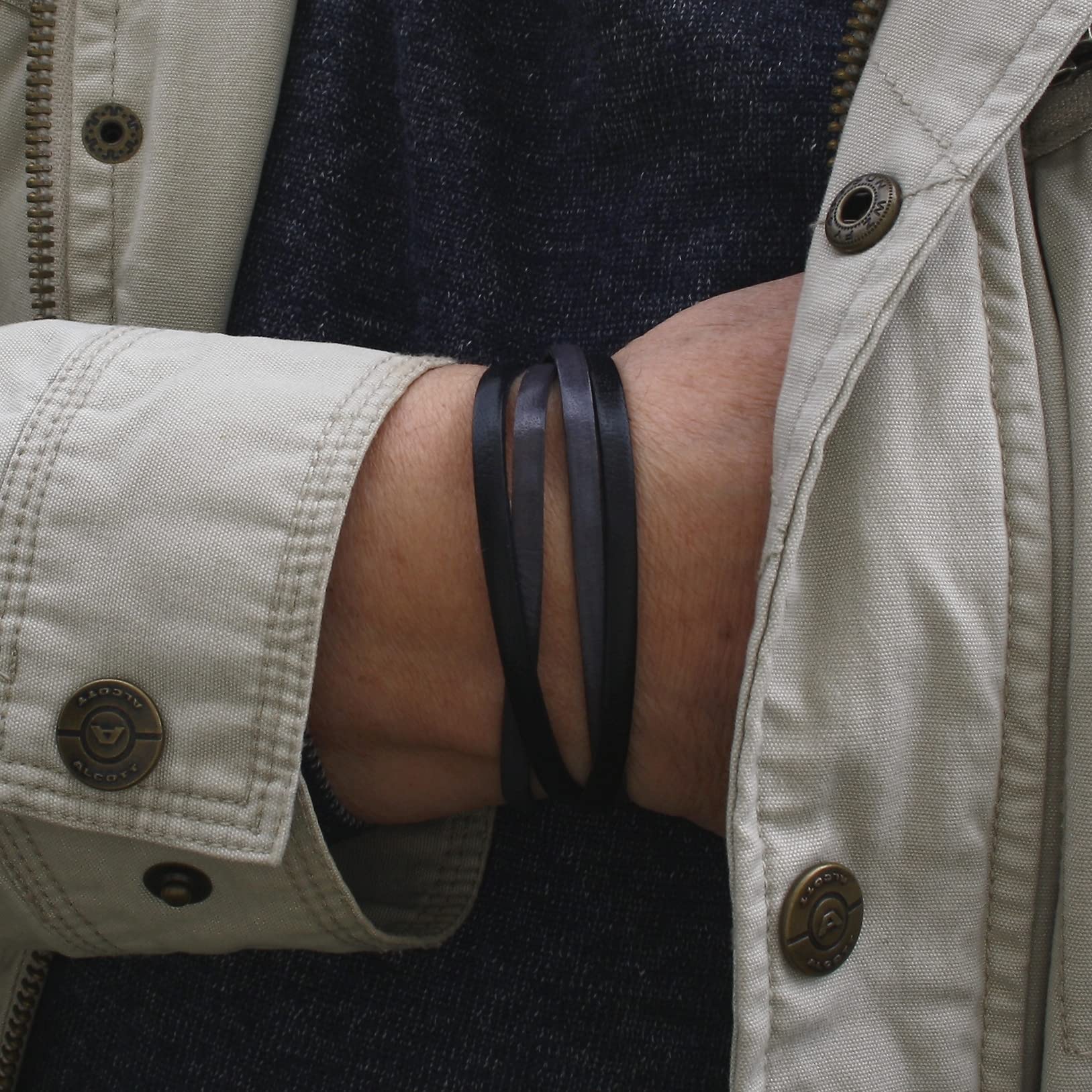 Echt Leder-Armband Twist Schwarz Grau Herren Männer