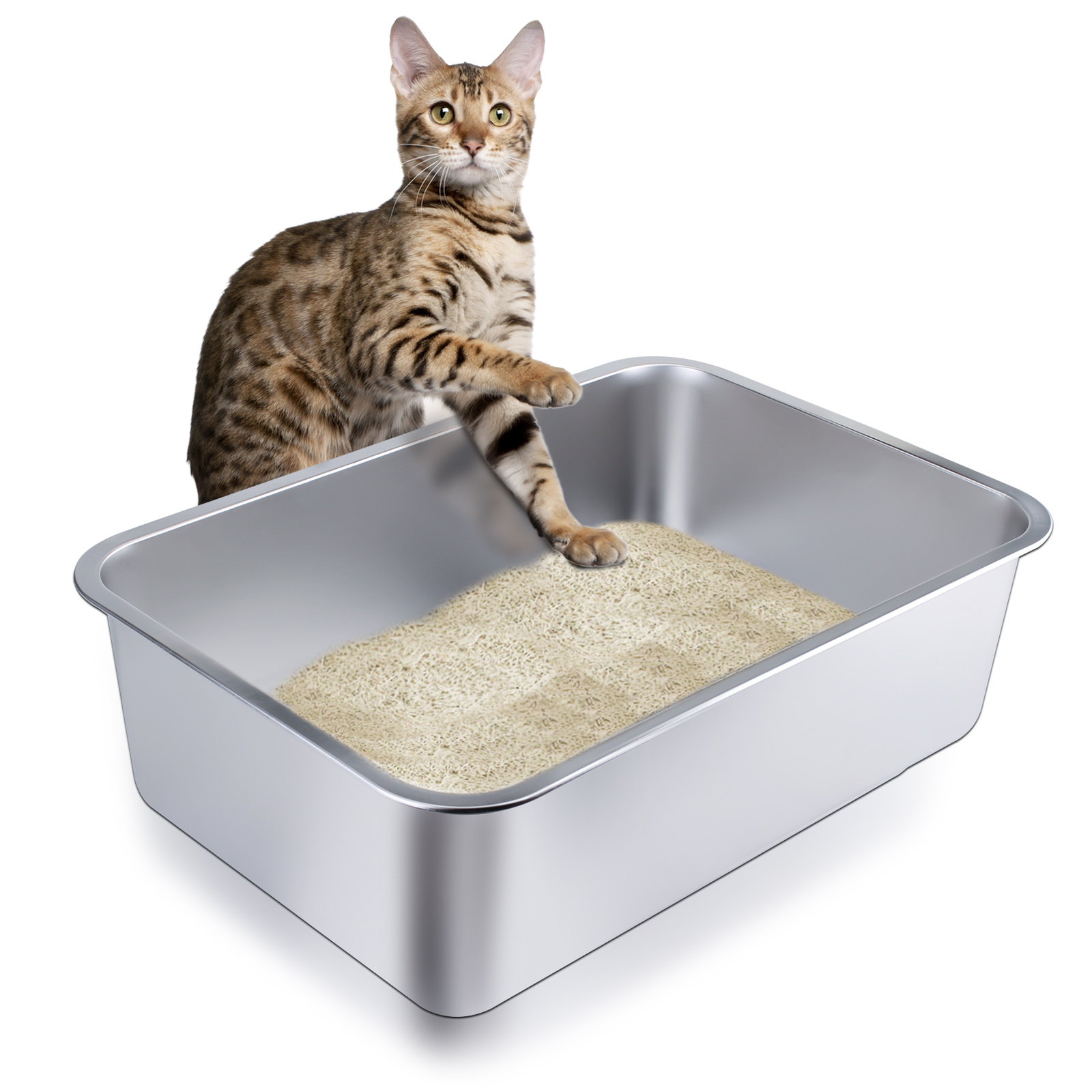 Stainless Steel Cat Litter Box - Large Metal High-Sided Pan for Cats, Pets, Non-Stick, Odor-Free, Easy to Clean, Splash-Proof, Durable (23.6" L x 15.8" W x 8" H) - image 8