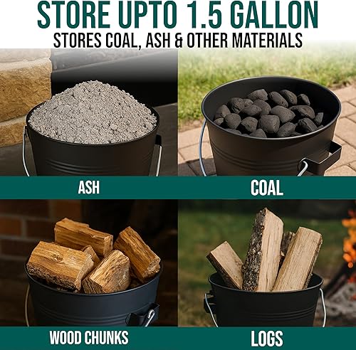 Miniatura 6 de Smedley & York Mini cubo de ceniza con tapa, incluye herramientas para chimenea, cubo, pala y escoba, cubo de metal de carbón de 1.5 galones