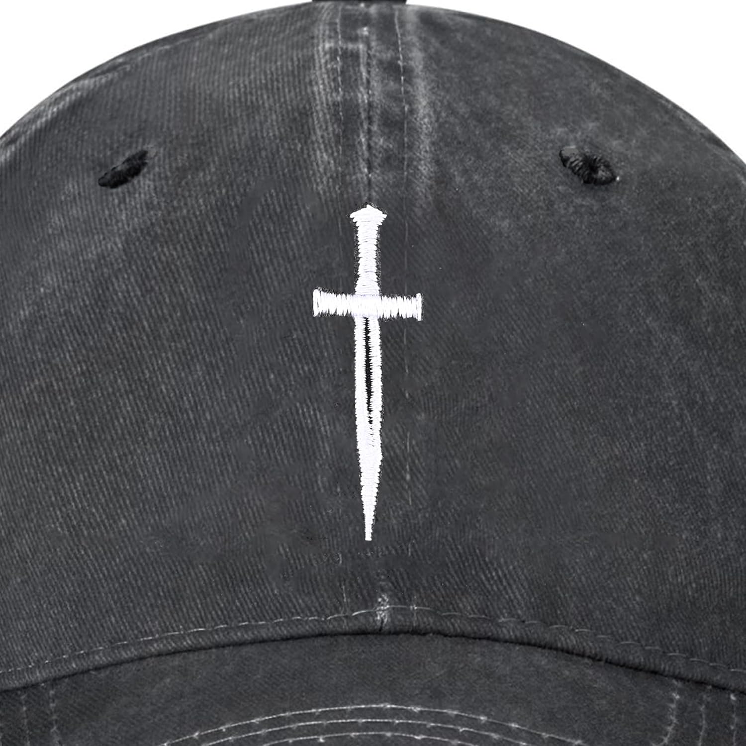 Embroidered Baseball Cap Adjustable Vintage Washed Distressed Denim Baseball Hat for Women Men - Image 2