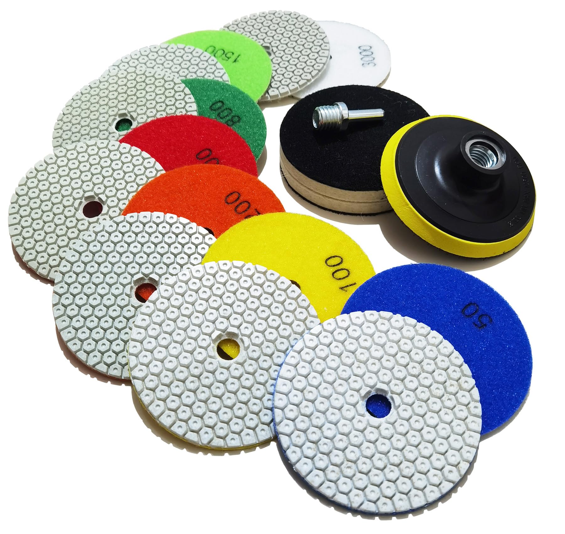 4 Inch New Model Dry Diamond Polishing Pads, 11PCS Dry/Wet Marble Polish Pad Kit for Drill Grinder Polisher -Granite Buffing Pad for Concrete