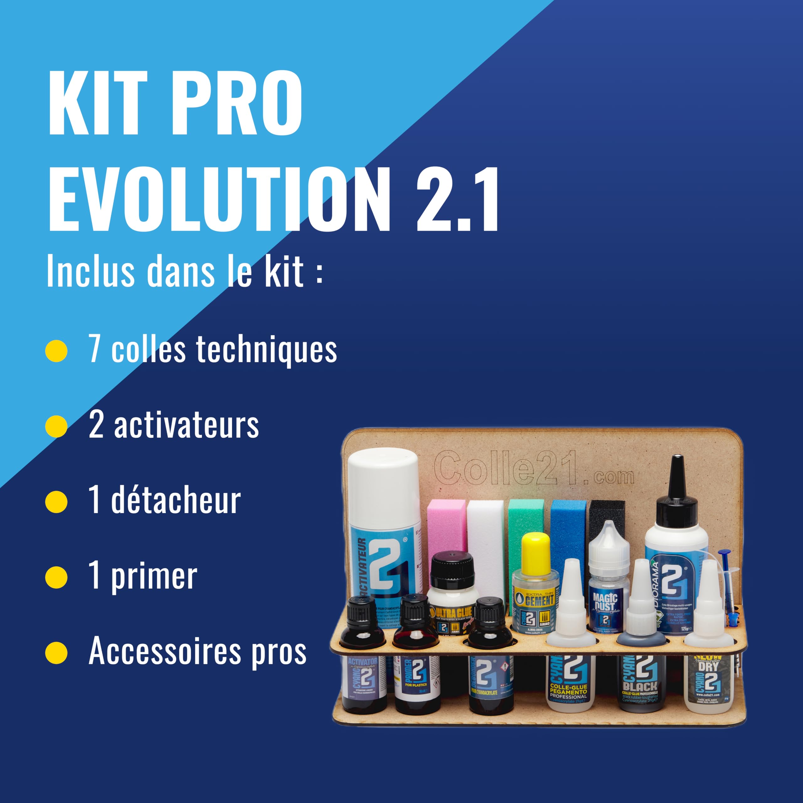 KIT PRO EVOLUTION Super Glue Colle21 Multi-Usage Tous Matériaux – Kit Professionnel pour Modélisme, Bricolage et Réparations de Précision
