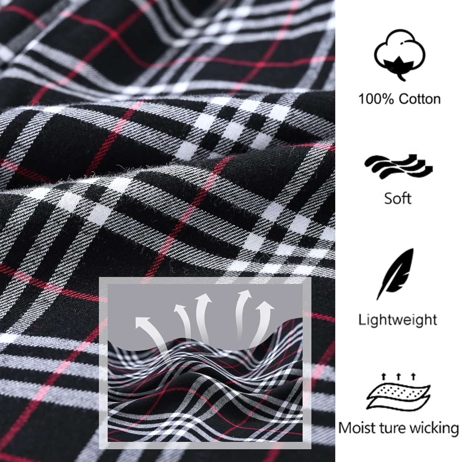 yuyangdpb Men's 3-Pack Woven Pajama Short Cotton Plaid Sleepwear Shorts Button Open Fly with Pockets - Image 3