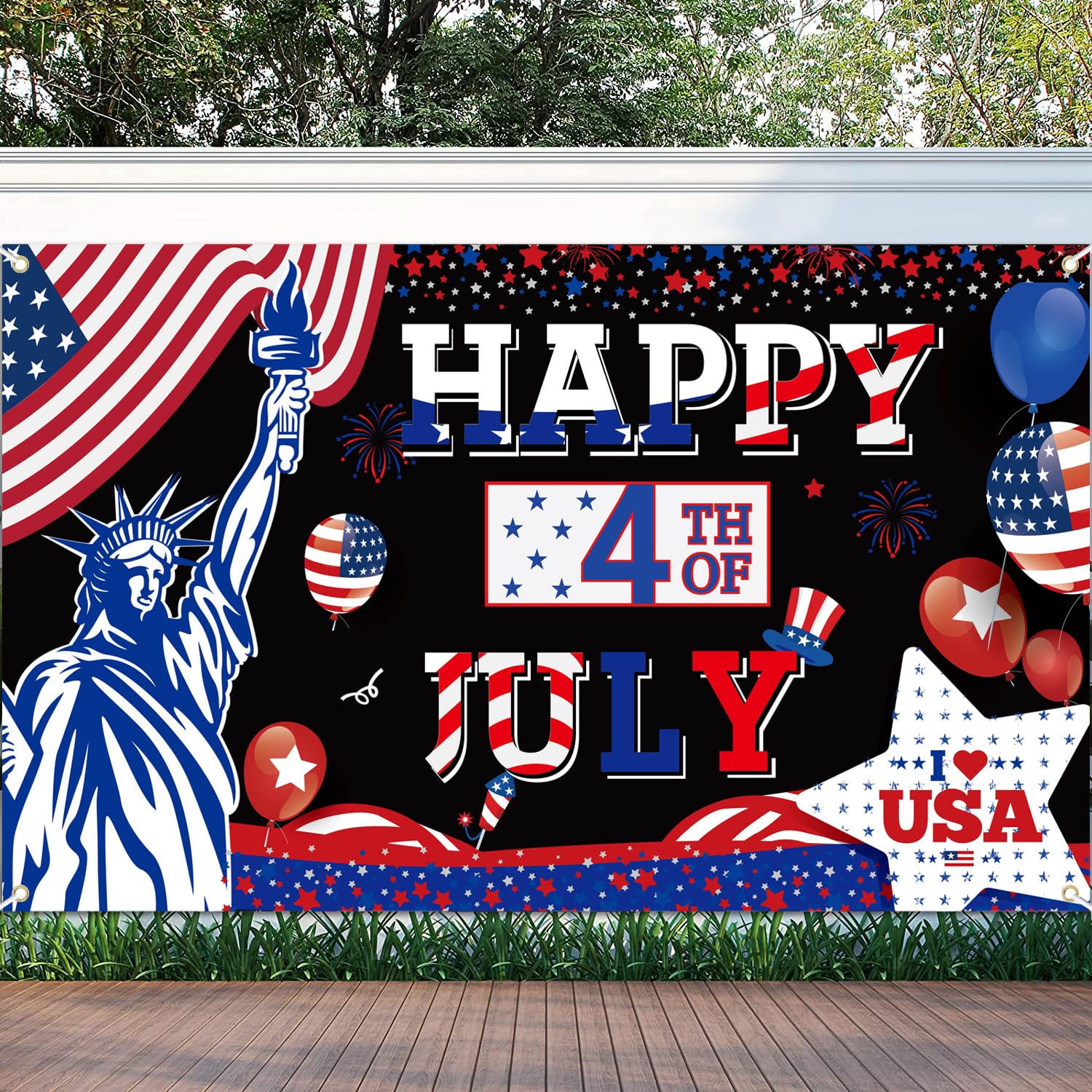 Happy 4th of July Banner Backdrop, 4th of July Decorations, Independence Day Decorations Banner, 4th of July Background Backdrop for Photography