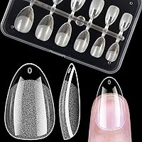 Vista 7 de Puntas de uñas de gel suave extra cortas en forma de almendra, 120 piezas Puntas de extensión de uñas con cobertura total pre-buf, puntas de uñas
