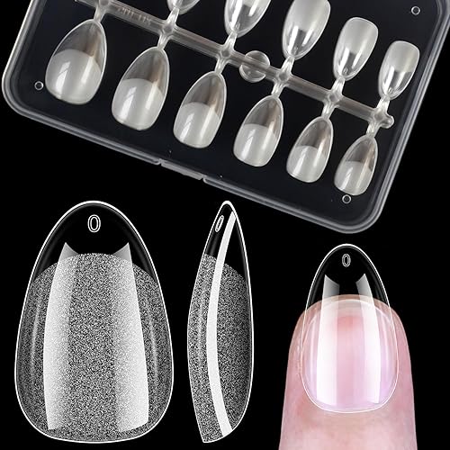 Miniatura 7 de Puntas de uñas de gel suave extra cortas en forma de almendra, 120 piezas Puntas de extensión de uñas con cobertura total pre-buf, puntas de uñas de