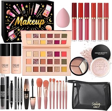 All in One Makeup Kit for Women Full Kit, Makeup Gift Sets, Portable Travel Make Up Kits with Foundation Eyeshadow Palette Contour Stick Lipgloss Eyebrow Pencil Eyeliner Mascara Cosmetic Brush Set