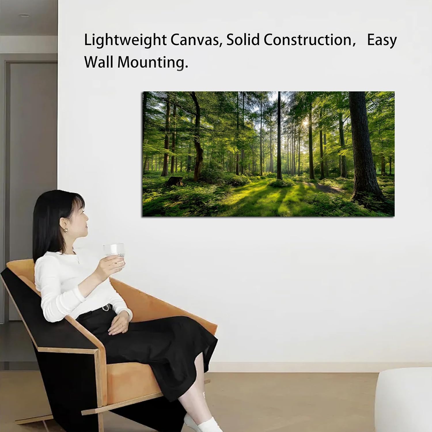 Tarfupth Large Forest Wall Art for Living Room Green Woodland Landscape with Sunlight Modern Nature Wall Decor for Bedroom Office Home Decor 20"x40"