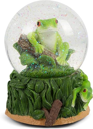 Elanze Designs Juguetón verde árbol rana figura de mesa hojas de tronco de salto de bosque, 3.93 pulgadas (3.53 pulgadas) resistente con purpurina