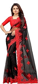 BARKIYA CREATION Women's Fashion Net Fabric Saree With Unstitch Blouse Piece