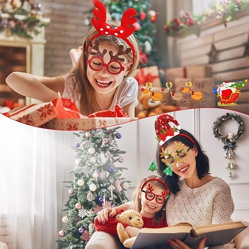 Miniatura 4 de 32 diademas de Navidad y marcos de gafas, marco de gafas con purpurina para fiesta de Navidad, accesorios de decoración para fiestas de Navidad,