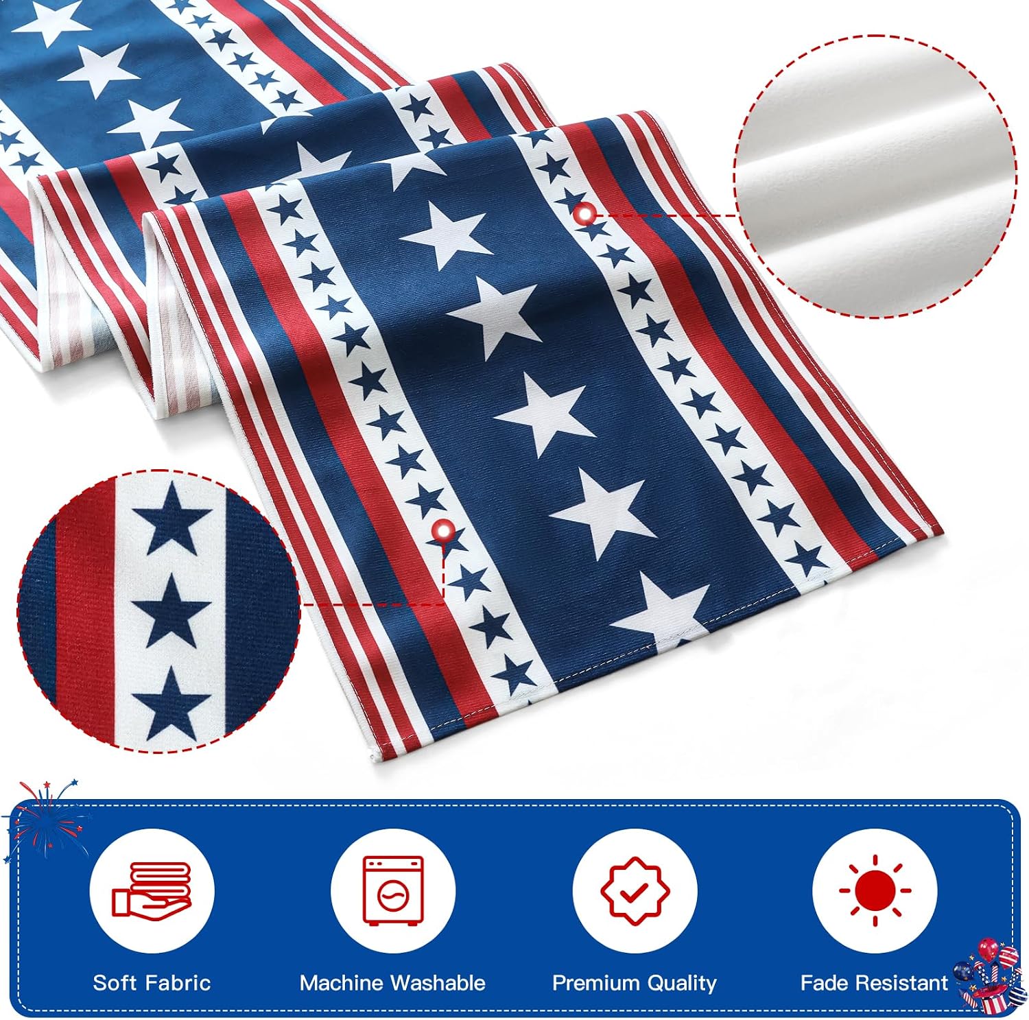 Artscope Patriotic 4th of July Table Runner, American Flag Stars Memorial Day Kitchen Dining Table Decoration for Independence Day Home Decor 13x72 Inch