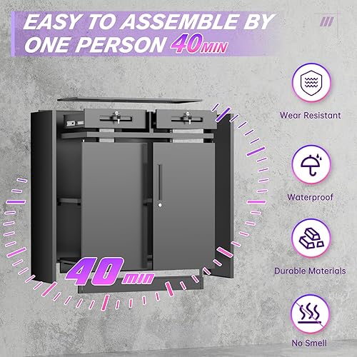 Miniatura 6 de Superday Vitrina de metal con puerta de vidrio templado, gabinete de almacenamiento con 4 estantes ajustables, estantería multifuncional de 72.3