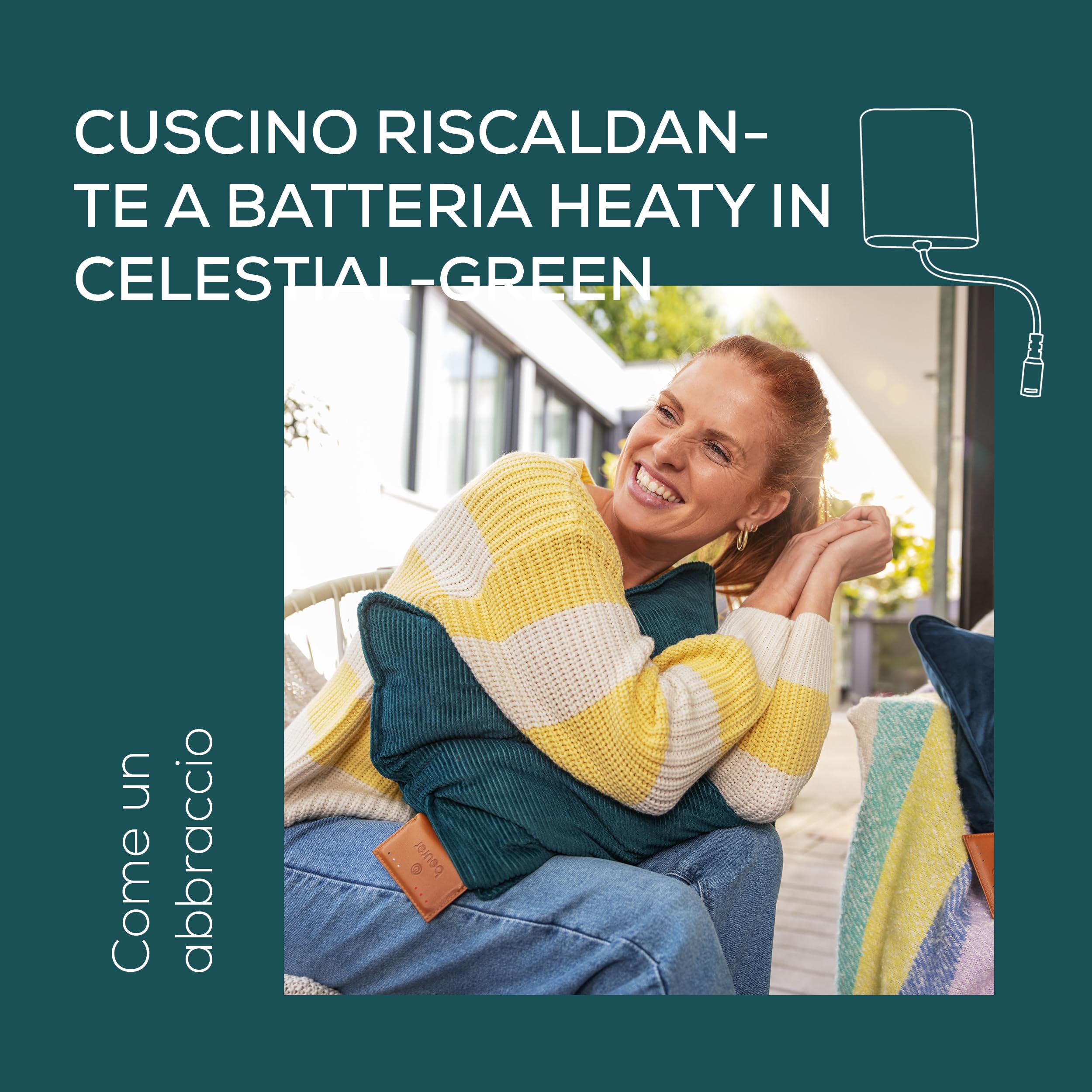 Beurer Heaty Termoforo, termoforo senza fili con batteria, con spegnimento automatico e 3 livelli di temperatura, con riscaldamento rapido, morbido velluto a coste, verde scuro