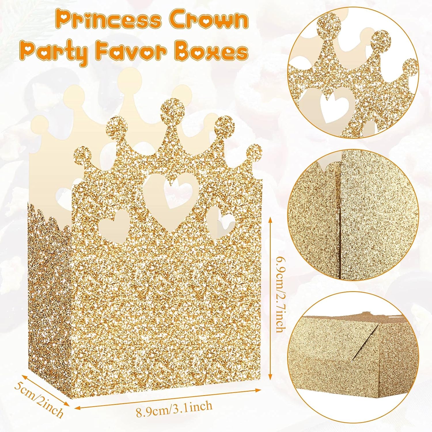 Outus 20 Pieces Princess Crown Boxes Glitter Princess Boxes Crown Candy Box Gold Party Favor Wedding Birthday Baby Shower Supplies - Image 3