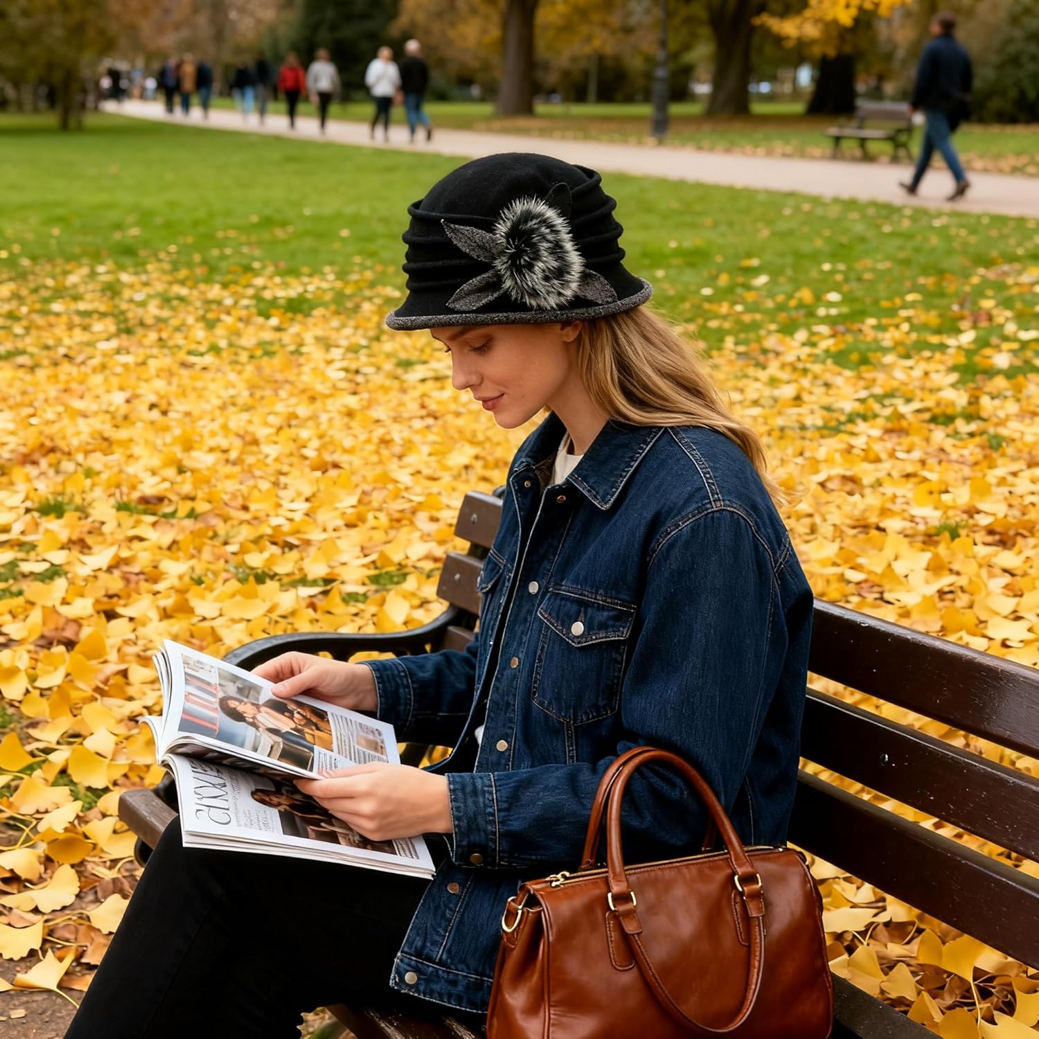 Women Felt Bucket Hat Vintage Floral Wool Dress Winter Hats - Image 6