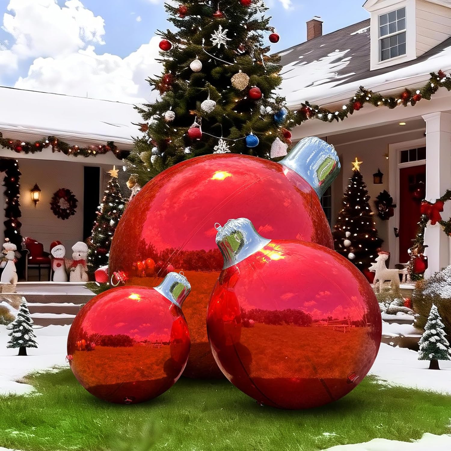 3PCS Silver Inflatable Mirror Ball, Big Inflatable Shinny Christmas Balls with Air Pump Reusable Large PVC Xmas Balloon for Christmas, Event Decoration, Party, Wedding Decor