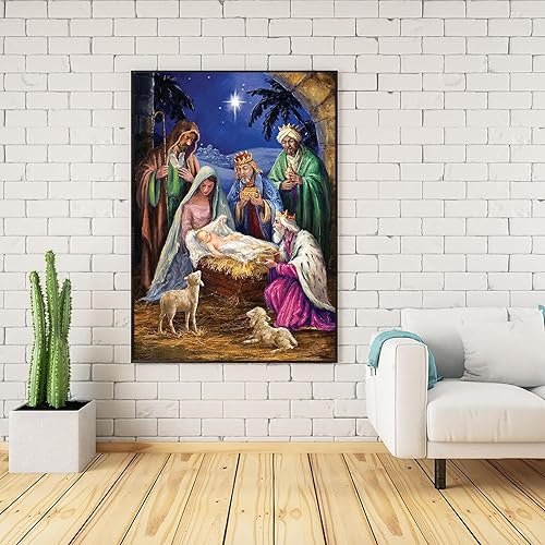 Miniatura 2 de Kit de pintura de diamantes grandes de Navidad para adultos principiantes, kit de arte de diamantes de Jesús cristianismo, bricolaje 5D completo