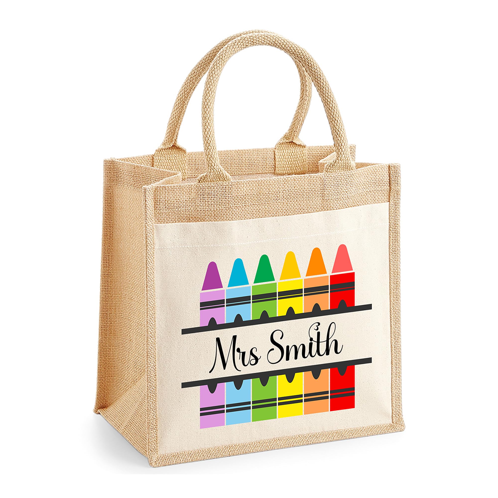 Chicken Craft Personalised Teacher Tote Bag with Name, Crayon Design, Custom Jute Bag — image 1