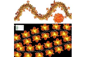 33FT Thanksgiving Tinsel Garland with 40 LED Maple Leaves String Lights